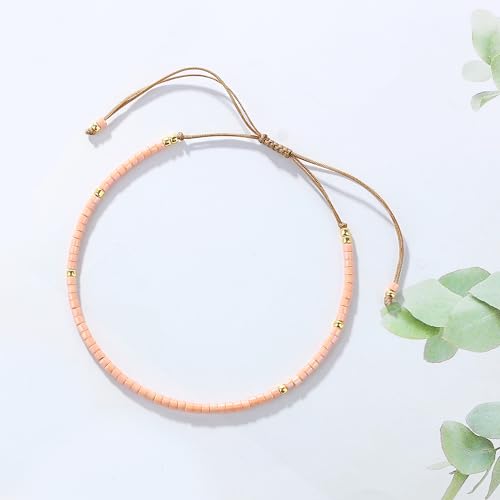 KELITCH Adjustable turquoise bead bracelet single color knitting friendship bracelet fashion jewelry daily wear gift (28 color selection) - color: Pink 04G