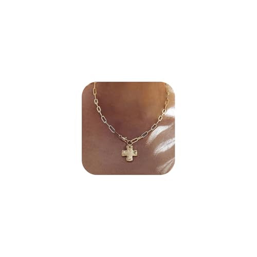 Bheop Chunky Cross Necklace for Women Trendy 14K Gold Silver Layered Statement Cross Pendant Charm Necklace Waterproof Paperclip Herringbone Snake Choker Chain Christian Jewelry Set Gift Non Tarnish - style: GD-Cross Necklace(1 inch Pendant)