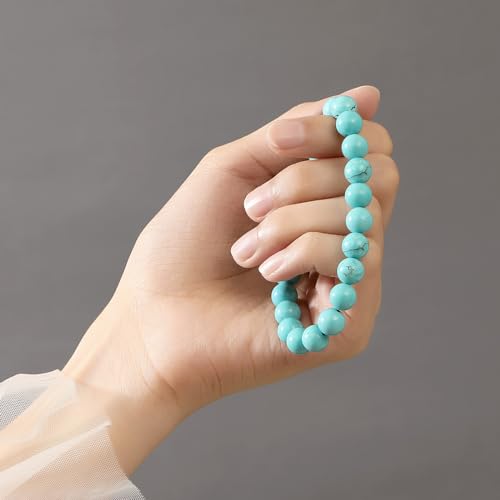 MAIBAOTA Healing Crystal Bracelet for Women Men, 8/4 mm Natural Stone Beaded Bracelets, Jewelry Birthday Gifts, Round Gemstones Stretch Bracelets - color: Green-Turquoise, size: 8 mm