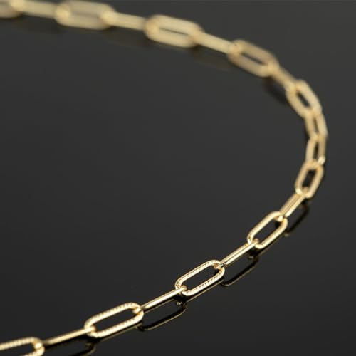 YOUBEIYEE 16.4 Feet Light Gold Embossed Paperclip Chain for Jewelry Making 18K Gold Plated Brass Chain Roll Women Necklace Bracelet DIY Jewelry Supplies - color: Embossed Paperclip