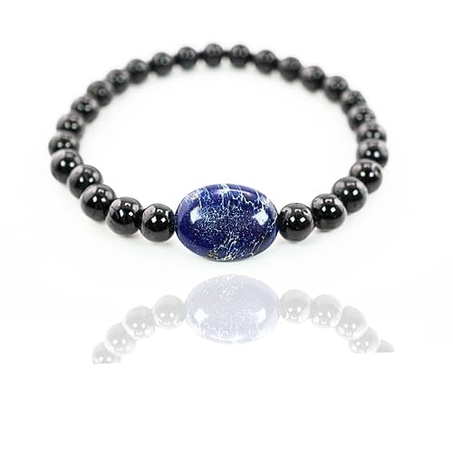 Black Obisidian Bracelets for Men 8" Inch Full Stretch Healing Crystal Bracelet, Beaded Charm Bracelet for Men Gifts Fathers Day Anniversary Birthday Gifts for Him - color: Black Obsidian & Lapis Lazuli Bracelets