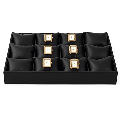 Oirlv Black Premium Leather 12 Grid Jewelry Insert Watch Tray With Removable Pillow Bracelet Bangle Storage Organizer Tray - style: P01709