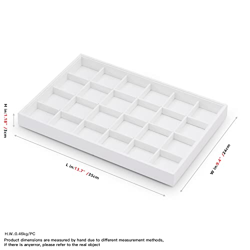 White Jewelry Display Organizer Tray Stackable Premium PU Leather 24 Grid Trinket Earring Ring Organizer Tray - size: 24 Grid