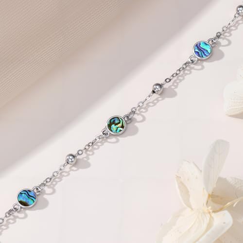 HPQQ Anklet Bracelet for Women 925 Sterling Silver Natural Stone Chain Bead Ankle Bracelet Beach Summer Fine Jewelry Mothers Day Birthday Gifts for Women Mom Wife - color: Bracelet-7"-9"-Abalone