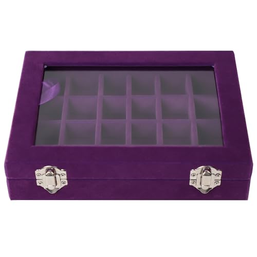 Velvet Jewelry Box 24 Grid Jewelry Earrings Display Organiser Box Ring Tray Holder Earrings Storage Case for Girls Women Wife Mom (Purple) - color: Purple
