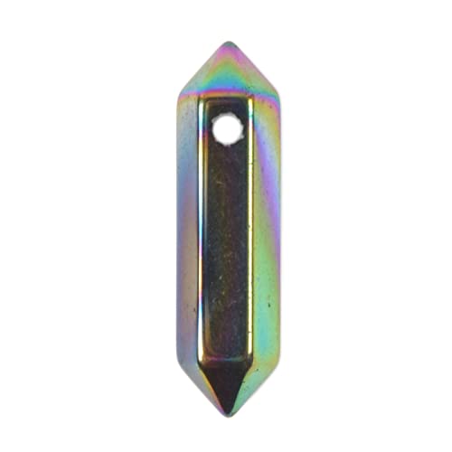 Metallic Rainbow Coated Hematite 32mm Natural Gemstone Hexagonal Wand Jewelry Making Crystal Pointed Chakra Reiki Healing Beads 2mm Hole Drilled(Pack of 10) - color: Metallic Rainbow Coated Hematite