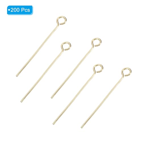PATIKIL 200Pcs 304 Stainless Steel Jewelry Eye Pins 25mm 22 Gauge Gold Open Eye Pins for Jewelry Making DIY Craft Necklaces Bracelets Earrings - color: Gold, size: 25mm