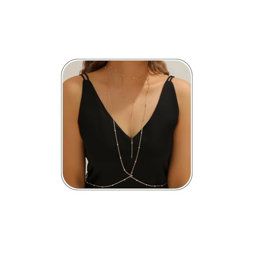 Body Chain,Body Jewelry for Women,Sexy Layered Chest Chain,Layered Adjustable Waist Jewelry for Beach Accessories,Gold Plated Waist Chains - color: Gold-B