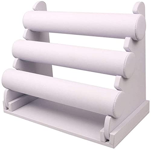 ChezMax Triple Tier Jewery Display Removable Bracelet Holder Jewelry Stand Necklace Stand Jewelry Towers and Watch Holder for Home Organization - color: A- White PU Leather