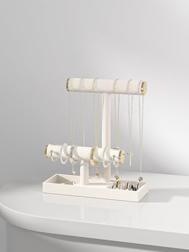 Bracelet and Necklace Holder,Velvet Jewelry Necklace Display Organizer Stand,bracelet Holder for Selling,Bracelet and Necklace Storage Tree (Style 2（Beige+ Metal lid）) - style: Style 2（Beige+ Metal lid）