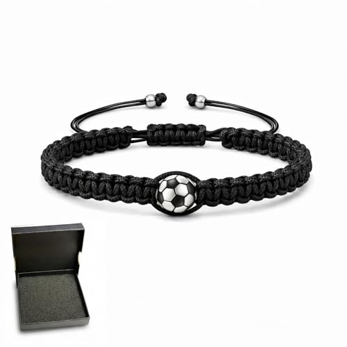 World Cup 2026 Soccer Bracelet for Men, Adjustable Beaded Rope & Leather Soccer Charm Bracelet, Inspirational Sports Jewelry Gift for Soccer Fans with Gift Box - color: Nylon Braided Soccer