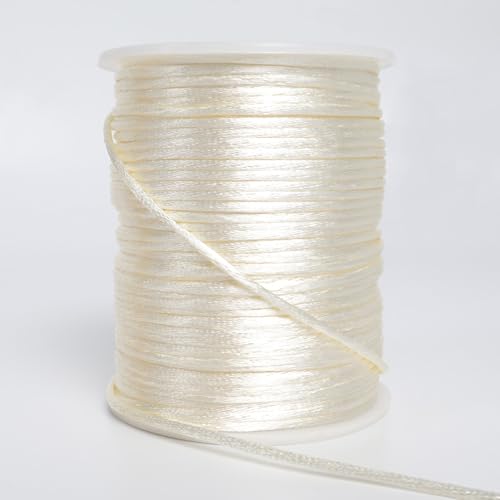 LUSTEMBER 2 mm x 330 Feet Satin Nylon Cord, Silky Smooth Nylon String for Jewelry Making Bracelet Necklaces Beading Thread Rattail Macrame Kumihimo Chinese Knot Craft - size: Cream
