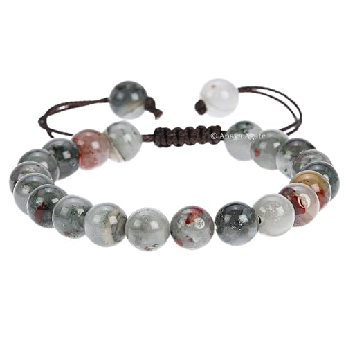 ANAYA AGATE Energy Protection Crystal Handmade Adjustable Bead Bracelet Perfect for Men, Women’s Christmas Gift - Gemstone Healing Stretch Bracelet Pulsera Para Hombre Mujer Stocking Stuffer - color: African Bloodstone