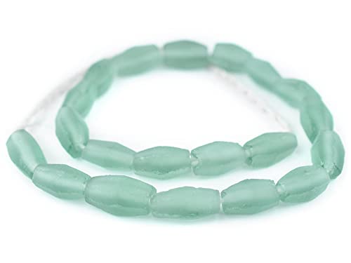 The Bead Chest Green Aqua Faceted Cylinder Java Recycled Glass Beads (20x12mm) - color: Green Aqua