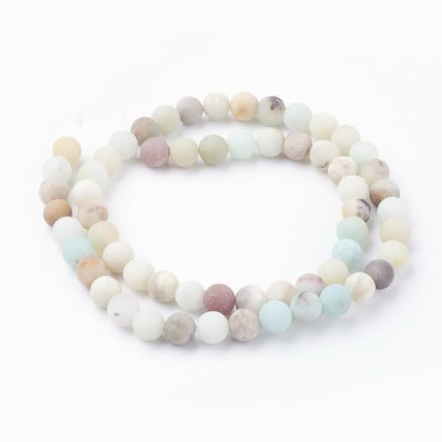 60Pcs Frosted Natural Flower Amazonite Beads 6mm Gemstone Beads Round Stone Loose Bead for DIY Bracelets Necklace Earrings Jewelry Making - color: Natural Flower Amazonite-Frosted, size: 6mm