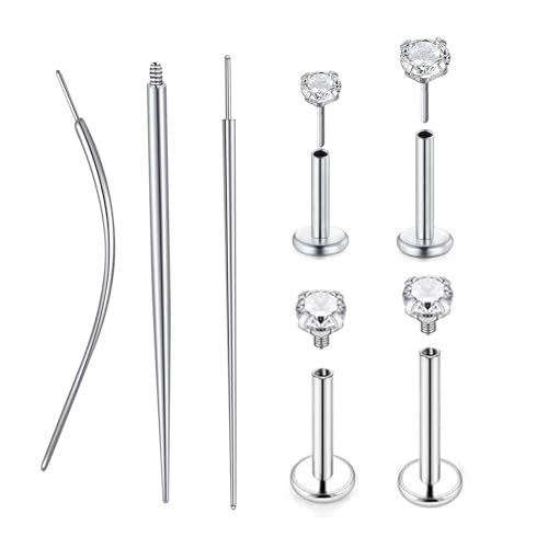 QWALIT Piercing Taper Threadless Insertion Tool - Titanium Labret Pin 16g, 18g, 20g - color: D11 - Silver Threaded+Threadless
