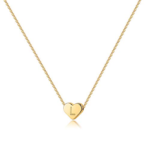 Turandoss Mothers Day Gifts for Mom Wife - Dainty 14K Gold Plated Heart Initial A-Z Pendant Letter Heart Necklace Birthday Mothers Day Gifts for Women Girls - style: L