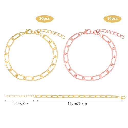 20pcs Chain Bracelets Kit Alloy Link with Lobster Clasps for Christmas DIY Women Jewelry Findings Bracelet Making (Gold & Rose Gold) - color: Gold & Rose Gold