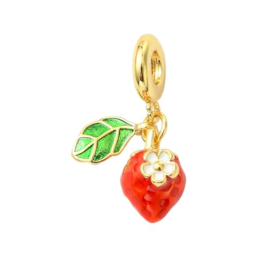 Charms for Jewelry Making Real 18K Gold Plated Dangle Charms Large Hole European Brass Pendant for Bracelet Necklace Women Gift - style: Strawberry