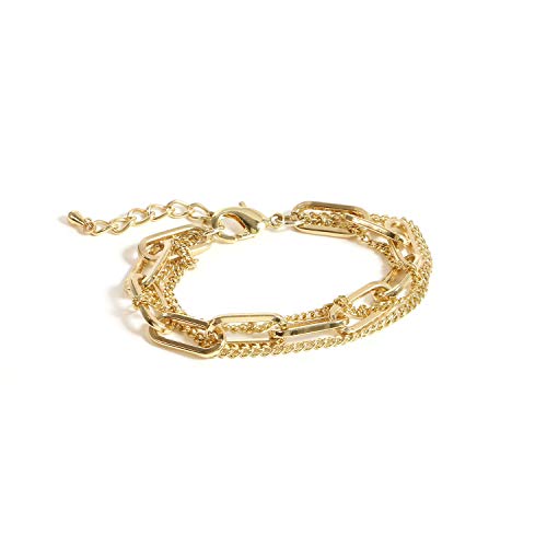 Waterproof Gold Chain Bracelet For Women Non Tarnish,14K Gold Plated Link Dainty Bracelets Stake Layered Bracelet Set Hypoallergen Gold Jewelry - color: Style-2
