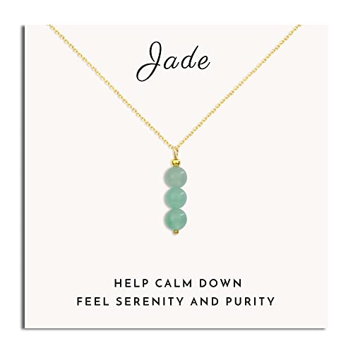 SmileBelle Crystal Necklace, Jade Necklace for Women as Anniversary Birthday Mothers Day Gifts for Women 14k Gold Black Tourmaline as Birthstone Jewelry for Girls Dainty Crystal Jewelry - color: Green Jade