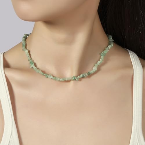 Raw Crystal Necklaces for Women 5-8mm Handmade Natural Stone Necklace Beaded Choker Necklace Healing Crystal Necklace Gemstone Necklace Raw Crystal Beaded Necklace for Her - style: Jade