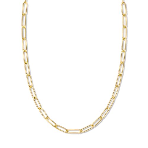Destin Jewelry Paperclip Chain Necklace for Women, Waterproof 18K Gold Plated Stainless Steel, Hypoallergenic, Adjustable Layering Chain, Tarnish-Resistant, 2.5–6.5mm - color: 18K Yellow Gold Plated Stainless Steel, size: 24"+ 2", style: 4 MM