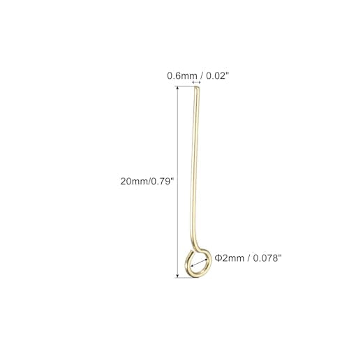 PATIKIL 200Pcs 304 Stainless Steel Jewelry Eye Pins 20mm 22 Gauge Gold Open Eye Pins for Jewelry Making DIY Craft Necklaces Bracelets Earrings - color: Gold, size: 20mm