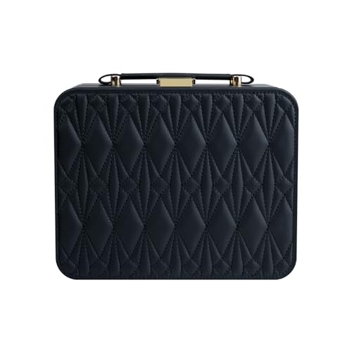 Large Jewelry Travel Organizer, 2 Layers Jewelry Box with Tray Black - color: Fashion Black