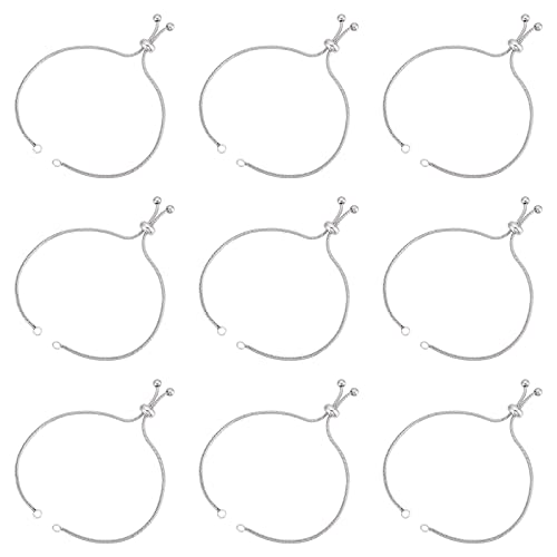 UNICRAFTALE 10 Strand Stainless Steel Adjustable Slider Chain Bracelet Each Side 9"(230mm) Slider Extender Chains with Ball Ends for Jewelry Making - color: Steel Color