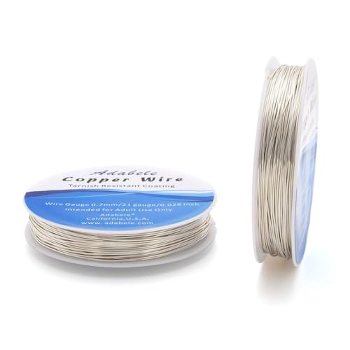 Adabele 82 Feet Premium Tarnish Resistant Round Jewelry Wire Copper Beading Wire Spool Bulk (0.7mm/21 Gauge) Sterling Silver Plated for DIY Craft Jewelry Making BF285-7 - color: Silver, size: 0.7mm (21 Gauge) wire - 1 Roll