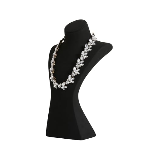 Black necklace storage hanger stand jewelry organizer, Velvet jewelry stand necklace holder, jewelry mannequin bust for necklaces, jewelry bust display stands【Black-Large height 12 inch】 - color: Black, size: Large