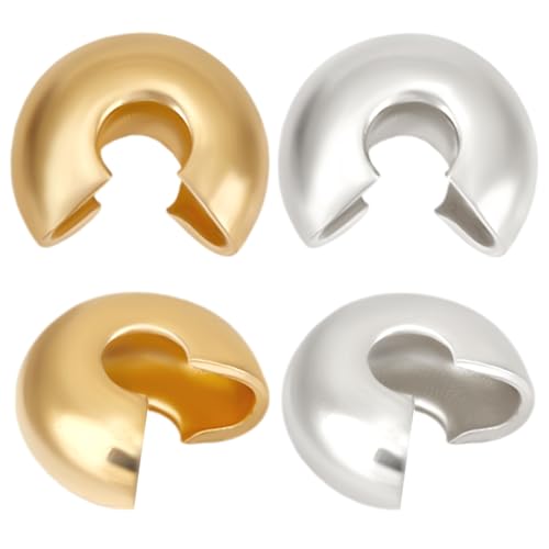 Beebeecraft 100Pcs 2 Colors Crimp Beads 5mm Covers 18K Gold&Sterling Sliver Plated Knot Covers Half Round Open Crimp Beads for Jewelry Making Bracelet Earring - color: Gold and Silver, size: 5mm