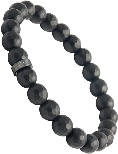 Forge & Foundry Faceted Matte Black Onyx Stone Beaded Bracelet | Custom Signature Stainless Steel Bead | ‘Pindar’ | 8mm and 10mm Bead Desgins | Refined Hand-Crafted Jewelry - color: 8mm Black, size: Medium