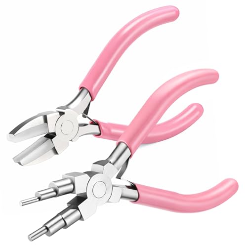 Mudder 2 Pieces Jewelry Making Tool Bail Making Pliers 6 in 1 Jewelry Wire Bending Pliers for Beading Looping Shaping Wire DIY Crafts(Pink) - color: Pink
