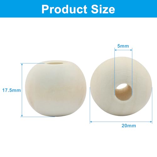 100Pcs Natural Wood Beads, 20mm Small Round Wooden Balls, 3/4Inch Unfinished Wooden Beads for Crafts, DIY Jewelry, Dream Catchers - size: 20mm