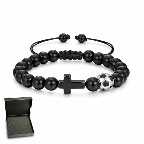 World Cup 2026 Soccer Bracelet for Men, Adjustable Beaded Rope & Leather Soccer Charm Bracelet, Inspirational Sports Jewelry Gift for Soccer Fans with Gift Box - color: Classic Cross