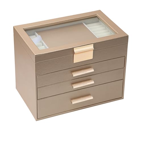 BOOVO Jewelry Boxes for Women, White and Black 6 Layer Large Jewelry Box for Necklace, Bracelet, Earrings, Rings Storage, Jewelry holder Organizer for Girls Gift (Gold, 4 layer) - color: Gold, size: 4 layer
