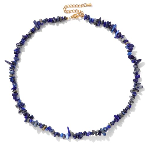 Raw Crystal Necklaces for Women 5-8mm Handmade Natural Stone Necklace Beaded Choker Necklace Healing Crystal Necklace Gemstone Necklace Raw Crystal Beaded Necklace for Her - style: Lapis Lazuli