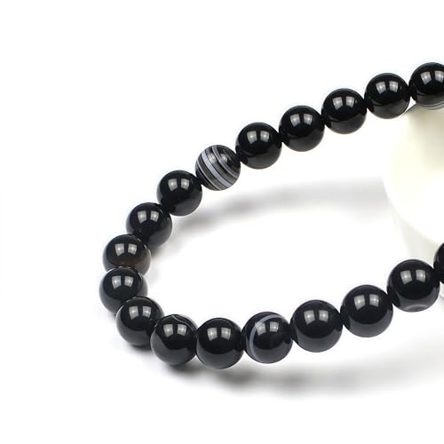 MJDCB Natural Black Striped Agate Round Loose Beads for Jewelry Making DIY Bracelet Necklace (4mm) - color: Black Striped Agate, size: 4mm