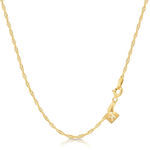 KEZEF 18k Gold Plated 925 Sterling Silver Unisex 14"-36" Singapore Chain Necklace - color: 18kt Gold, size: 24 Inch