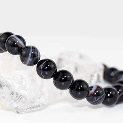 8mm Natural Gemstone Stretch Bracelet, Handmade Unisex Crystal Bracelets for Meditation, Yoga, Spiritual Healing & Positive Energy - color: Black Sardonyx