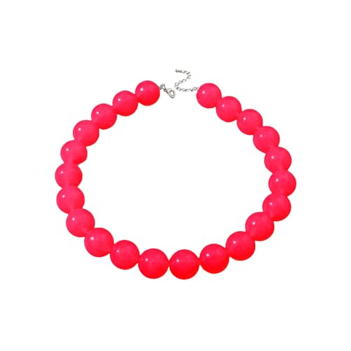 Colorful Chunky Beaded Necklace for Women Acrylic Bead Choker Necklaces Fashion Large Round Beads Necklaces for Women Handmade Summer Jewelry - color: Red Beaded Necklace