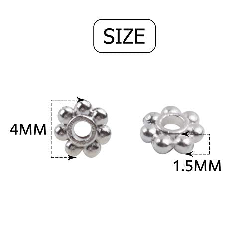 BronaGrand 500pcs Metal Daisy Spacer Beads 4mm for DIY Jewelry Making(Silver) - color: Silver