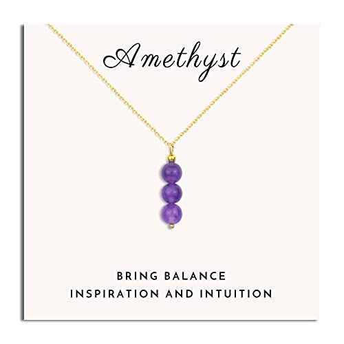SmileBelle Crystal Necklace, Jade Necklace for Women as Anniversary Birthday Mothers Day Gifts for Women 14k Gold Black Tourmaline as Birthstone Jewelry for Girls Dainty Crystal Jewelry - color: Purple Amethyst