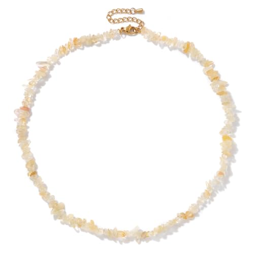 Raw Crystal Necklaces for Women 5-8mm Handmade Natural Stone Necklace Beaded Choker Necklace Healing Crystal Necklace Gemstone Necklace Raw Crystal Beaded Necklace for Her - style: Citrine