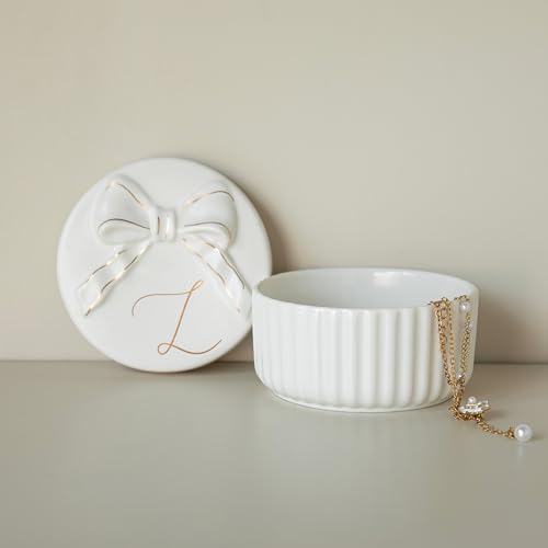 COLLECTIVE HOME - Monogram Jewelry Box with Bow, Christmas Gift Ideas for Women, Small Gift for Girlfriend Wife, Ring Holder, Earrings Dish, Birthday Gift for Her (L) - color: L