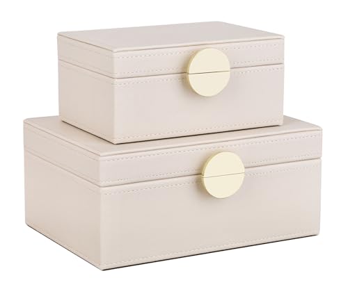 HofferRuffer Faux Leather Jewelry Boxes, Decorative Boxes Storage Accessory Organizer with Gold Hardware Decor, Classic Vegan Leather Set of 2 Pieces (CreamWhite) - color: CreamWhite
