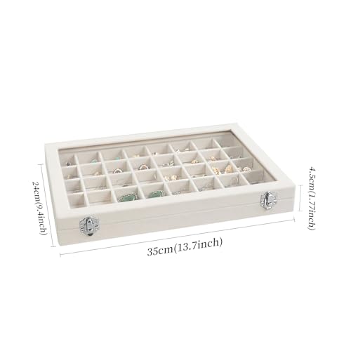 Wudygirl Large Jewelry Organizer Box with 40 Compartments Earring Holder Organizer Velvet Ring Display and Necklace Storage Tray Jewelry Box for Women (Beige Velvet) - style: Beige 40 Grid Tray