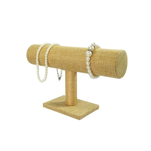Jewelry Organizer Stand for Women - T-Bar Bracelet, Watch & Hair Tie Storage Display Rack with Travel-Friendly Design (Yellow Linen) - color: Yellow Linen